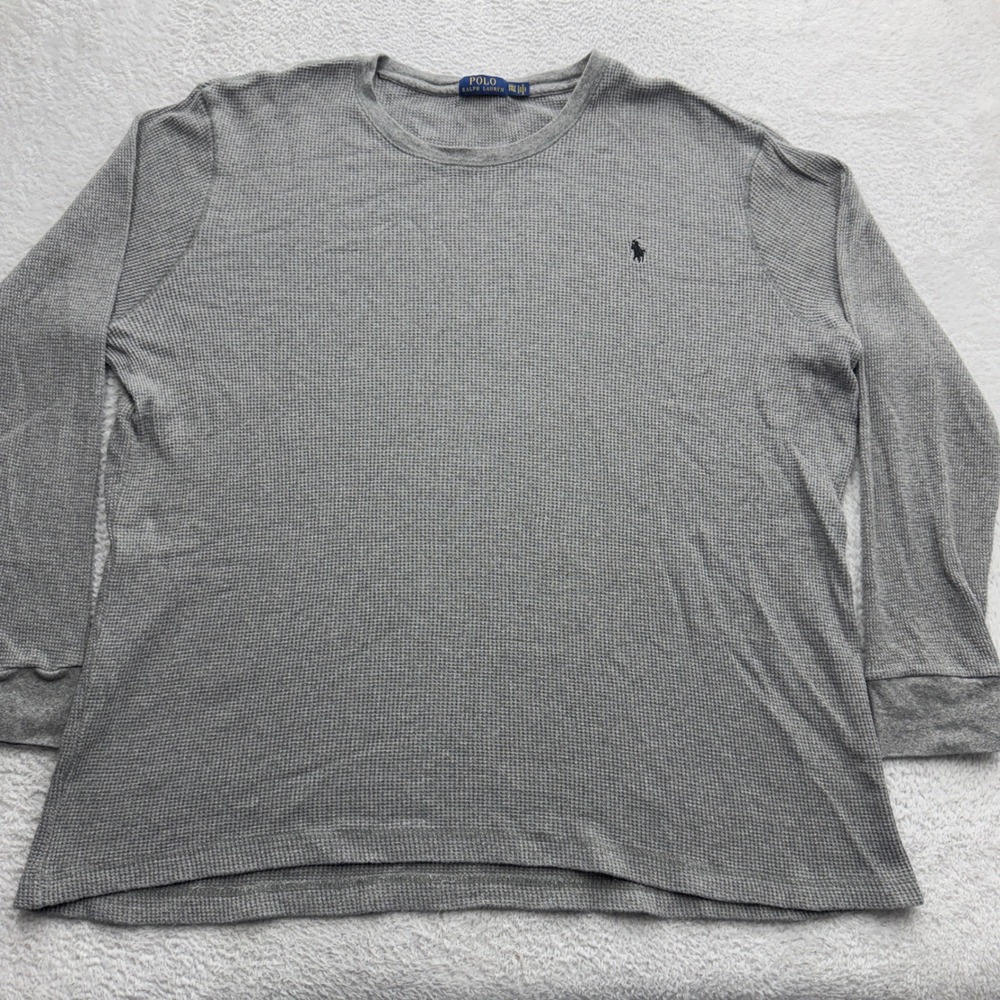 Polo Ralph Lauren Mens 2XLT Gray Waffle Knit Thermal Long Sleeve Shirt Pony Logo